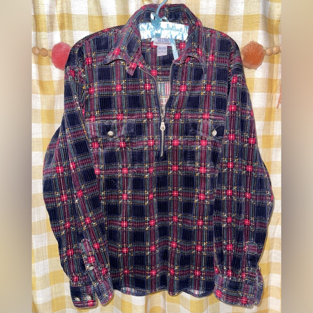 90’s VTG Montana Blues M Medium plaid thick corduroy 1/4 zip pullover EUC